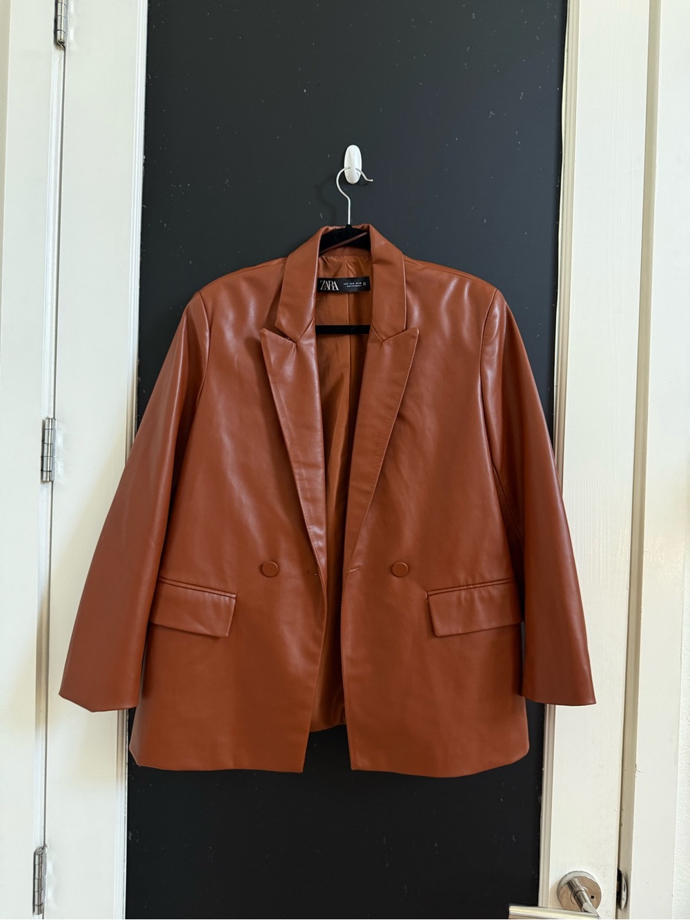 Cognac Brown Faux Leather Blazer Jacket